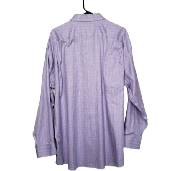 Alfred Sung Men's Checkered Long Sleeve Dress Shirt Cotton Purple Size 18.5 - Picture 3 of 11
